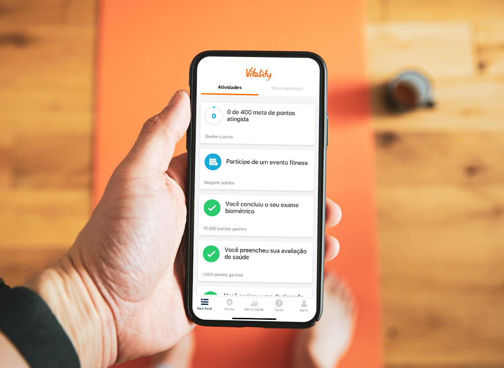 O aplicativo da Vitality, que oferece benefícios em troca de metas para uma vida mais saudável (Divulgação)
